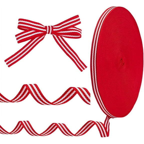 100 Yards 10mm Christmas Ribbon Red White Striped Webbing Grosgrain Fabric Ribbon for Festival Gift Candy Cane Wrapping Cake Bouquet Wedding Party Decoration DIY Clothing Accessories
