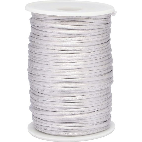 100 Yards 2MM Satin Trim Cord Bulk Light Grey Smooth Nylon String Soft Silk Rattail Soild Kumihimo Thread Rolls with Spool for Sewing Making Jewelry Beading Chinese Knot Macrame DIY Supply Gainsboro