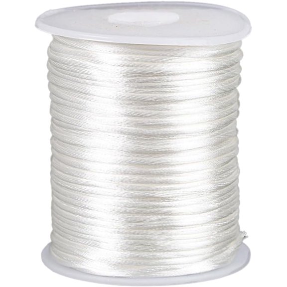 100 Yards 2MM White Satin String Smooth Silk Polyester Wind Chime Trim String Cord Kumihimo Round Rattail Thread Bulk Replacement for Sewing Making Beading Chinese Knot Crafts Supply