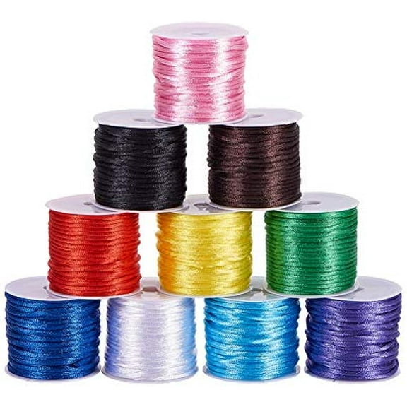 100 Yards 2mm Satin Rattail Cord Nylon String Trim Silk Cord Beading String for Friendship Bracelet Necklace Chinese Knot Macramé Trim Dream Catchers Braid Hair 10 Color