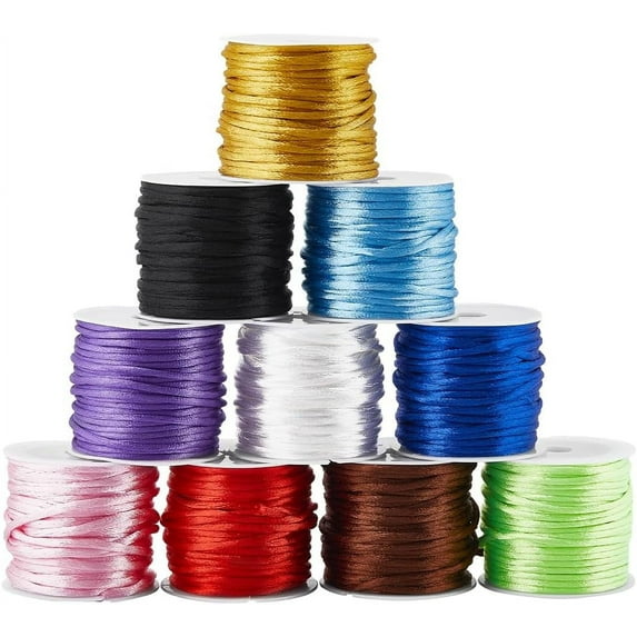 100 Yards 2mm Satin Rattail Cord Nylon String Trim Silk Cord Thread Colorful Beading String for Friendship Bracelet Necklace Chinese Knot Macrame Trim Wind Chime Dream Catchers Braid Hair