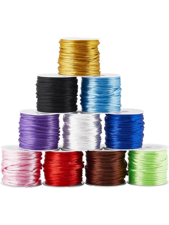 100 Yards 2mm Satin Rattail Cord Nylon String Trim Silk Cord Thread Colorful Beading String for Friendship Bracelet Necklace Chinese Knot Macrame Trim Wind Chime Dream Catchers Braid Hair
