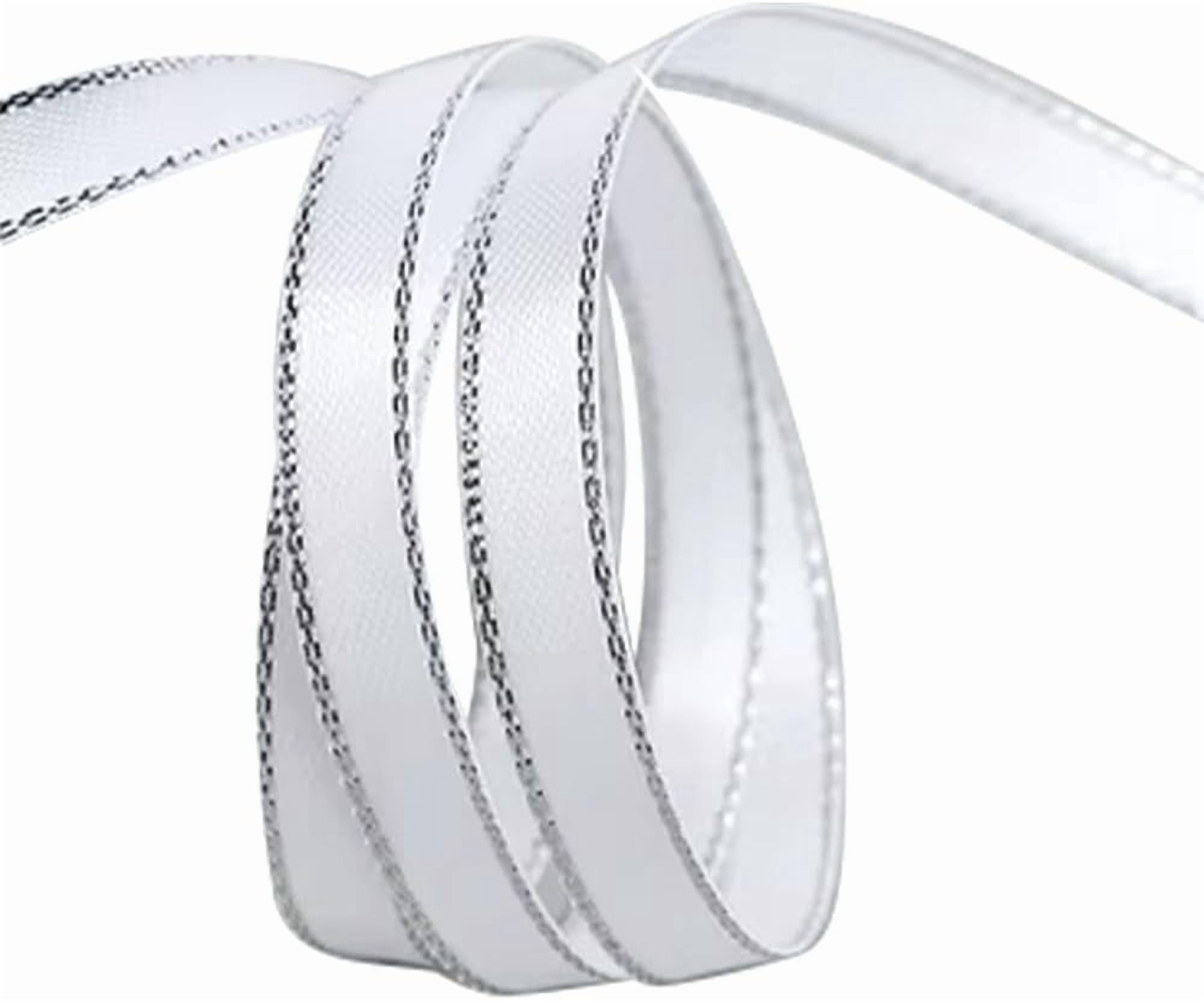 100 Yards 3/8 Inch White Silver Ribbon Double Edge Metallic Border ...
