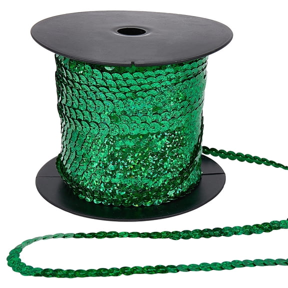 100 Yards 6MM Green Sequin Trim Sequins Beaded Strip Trimmig Ribbon Flat Spangle Metallic Glitter Paillette String Bulk Roll DIY