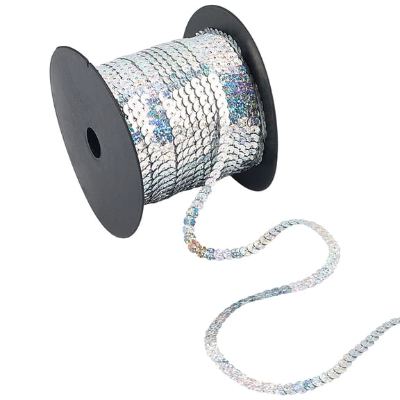 100 Yards 6MM Sequin Strips Silver Sequin String Bulk Plastic Glitter Spangle Holographic Shiny Paillette Sequins Trim for Sewing Dress Costume Headband Fringe Embellish DIY Crafts Decoration DIY