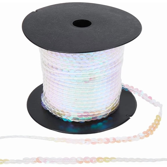 100 Yards 6MM White Sequin Trim Sequins Beaded Strip Trimming Ribbon Flat Spangle Metallic Glitter Paillette String Bulk Roll