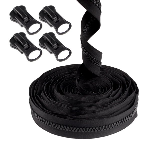 100 Yards #8 Continuous Separating Plastic Zipper, 20 Delrin Locking Pulls - Black