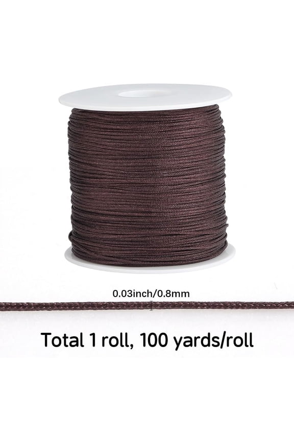 100 Yards/91M Brown Nylon Cord Jewelry Stringing Thread 0.8mm Satin Rattail Macrame Trim Knitting Sewing Rope String with Spool for Jewelry Making Friendship Bracelets Necklaces DIY Craft