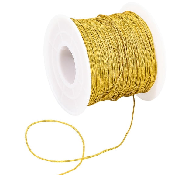 100 Yards/91M Gold Nylon Thread Jewelry Cording 0.8mm Satin Rattail Macrame Trim Knitting Sewing Rope String with Plastic Spool for Making Friendship