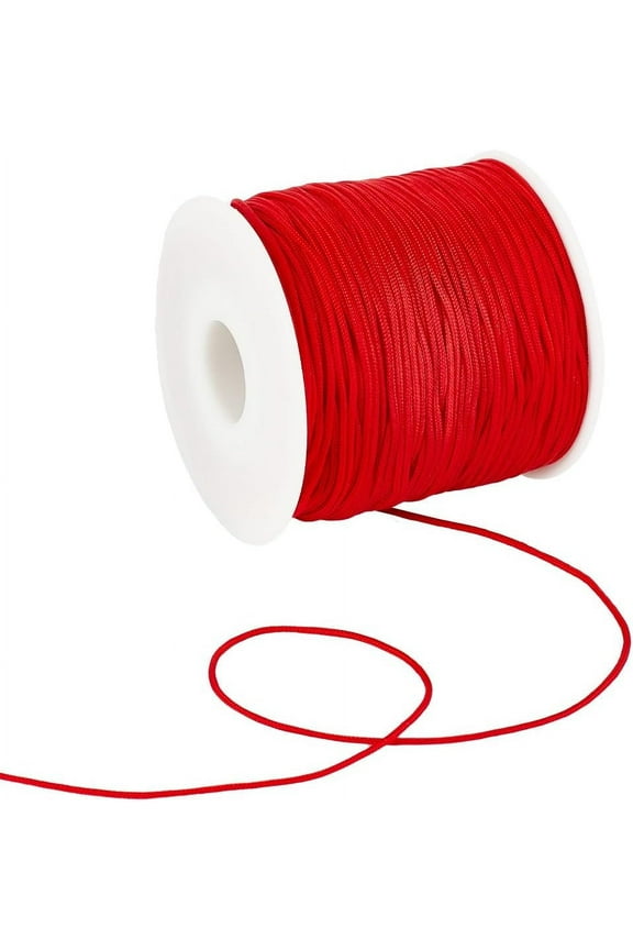 100 Yards/91M Red Nylon Cord 1mm Beading Thread Satin Rattail Macrame Trim Knitting Sewing Wire Rope String with Spool for Jewelry Making Friendship Bracelets Necklaces DIY Craft Accessories