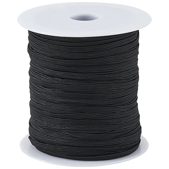 100 Yards Flat Elastic Rope Cord Heavy Stretch Knit Elastic with 1Pc Plastic Empty Spools Black 3mm