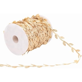 100 Yards Gold Leaves Trim Rope Ribbon Artificial Metallic Glitter Golden Leaf String Vine Spool Decorative Garland Fabric Ribbons Bulk