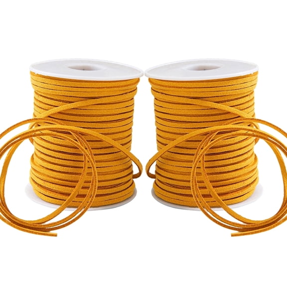 SKYPRO Flat Leather String Cord Suede Yellow, 2 Rolls x 50 Yards (Total 100 Yards), 2.6mm for Crafting & Wrapping