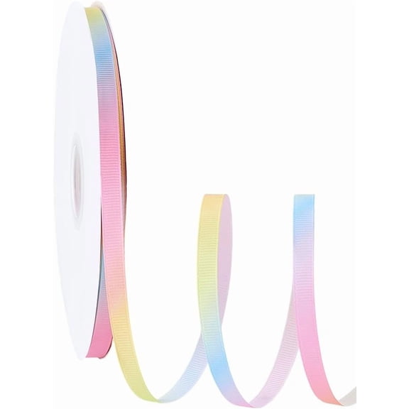 100 Yards Pastel Rainbow Satin Ribbon 3/8 inch Fabric Grosgrain Ribbons Textured Polyester Gradient Craft Wrapping Ribbon for DIY Hair Gift Wrapping Craft Sewing Wedding Party Decor