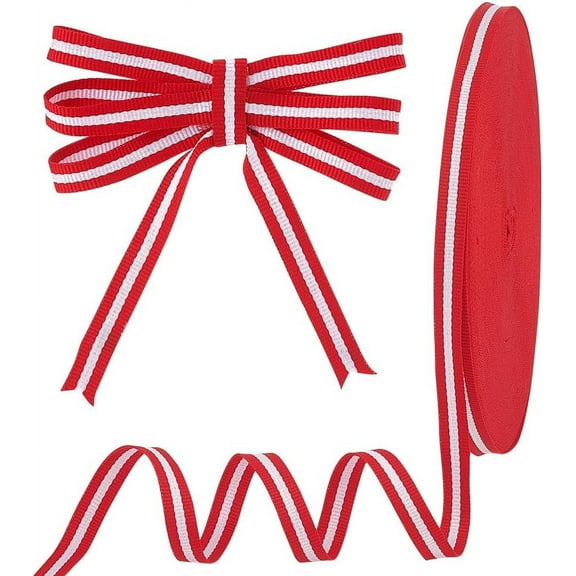 100 Yards Red White Striped Ribbon 3/8 Inch Fabric Grosgrain Ribbon Polyester Candy Cane Ribbon for Gift Wrapping Valentine Wedding New Year Sewing Home Party Decoration