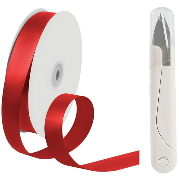 100 Yards Satin Ribbon Black, 0.8 inch Solid Color Fabric Ribbon with Scissors for Gift Wrapping, Wedding, Polyester Gift Ribbon for Birthday Party Decoration, Craft, Hair, Floral, Sewing, Red