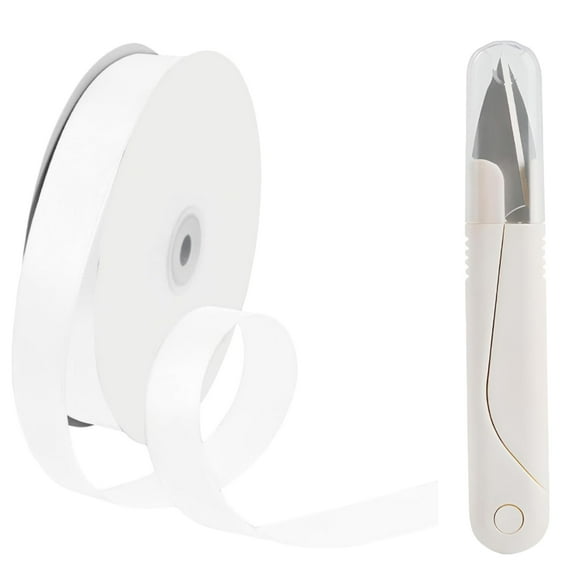 100 Yards Satin Ribbon Black, 0.8 inch Solid Color Fabric Ribbon with Scissors for Gift Wrapping, Wedding, Polyester Gift Ribbon for Birthday Party Decoration, Craft, Hair, Floral, Sewing, White