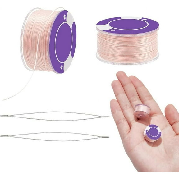 100 Yards Seed Bead Thread 0.1mm Polyester String for Bracelets Special Coated Sewing Thread with 2 Pcs Big Eye Beading Needles for Leather Stitching Beading Jewelry Bracelets Making Pink Pink 1set