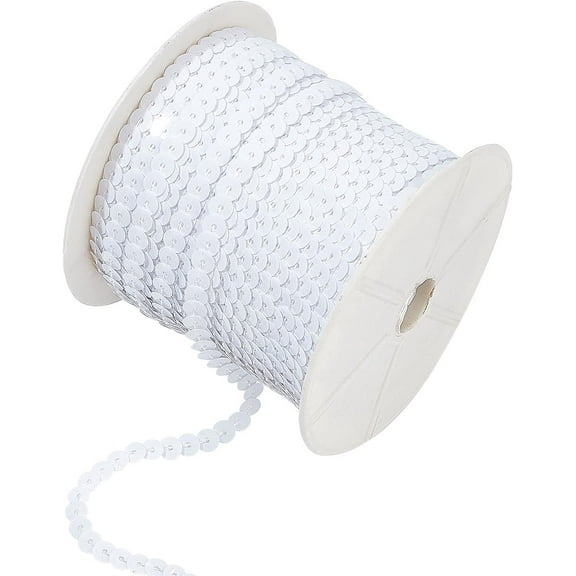 100 Yards Spangle Flat Sequins 6mm Flat Sequin Strip Trim White Paillette Spool String Shiny Trim Sewing Paillette String for Wedding Dress Embellish Headband Costume White 1roll