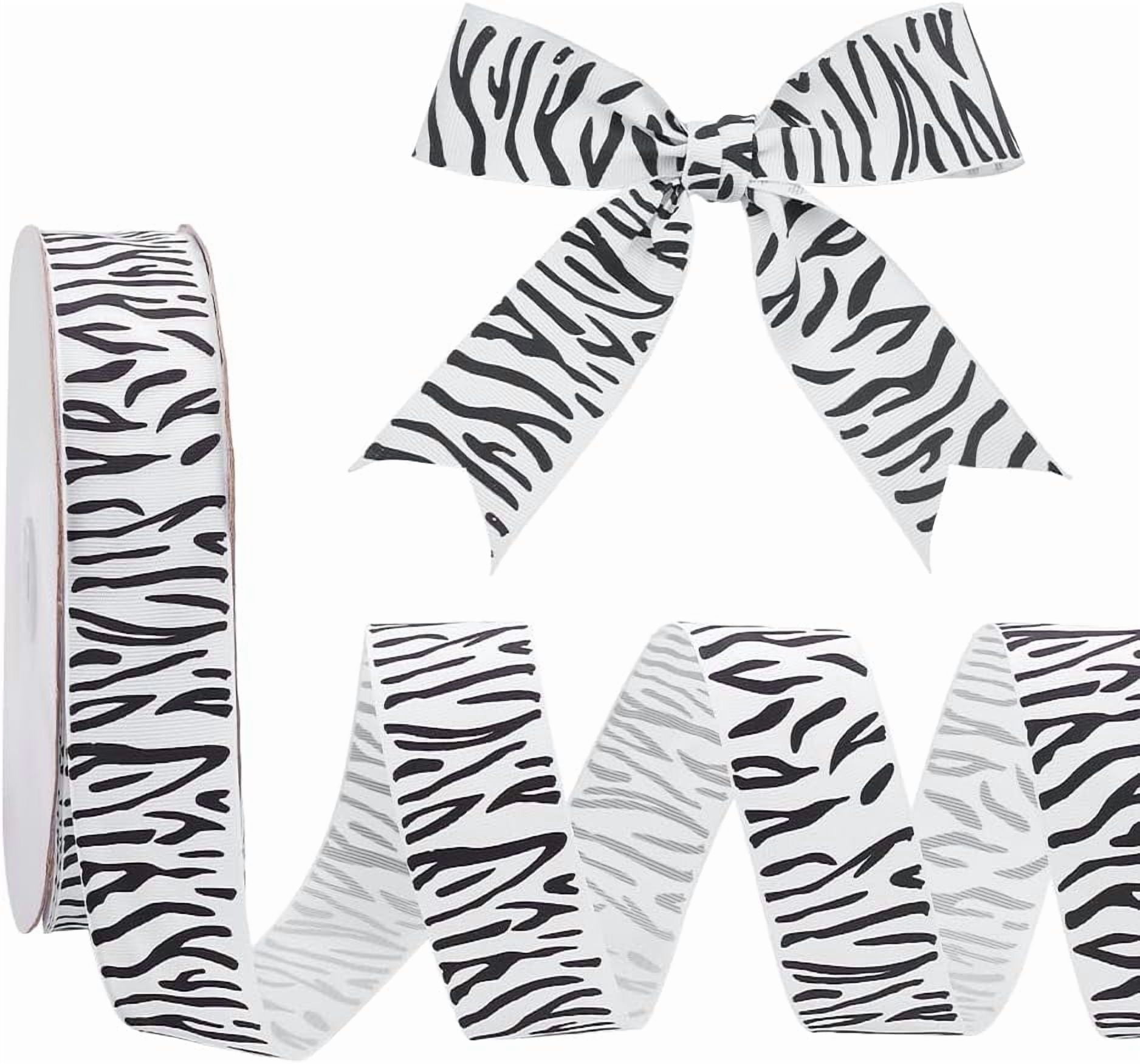 100 Yards Zebra Print Ribbon 1-5/8 inch White with Black Grosgrain Ribbon Craft Woven Ribbon for Sewing Clothing Crafting Home Decorations Hair Bows Headbands Making Wrapping