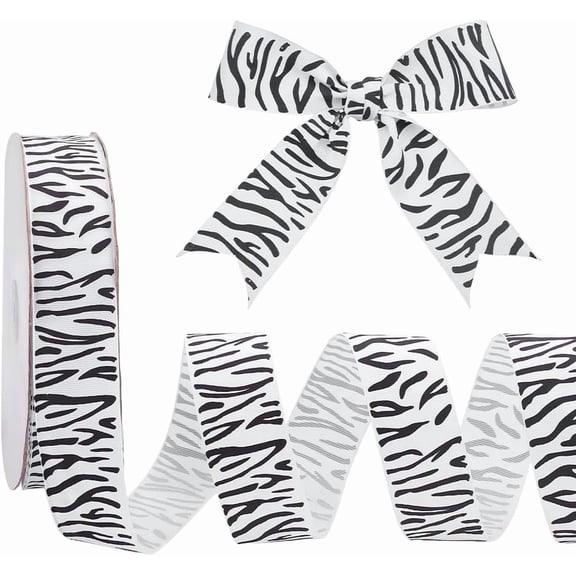 100 Yards Zebra Print Ribbon 1-5/8 inch White with Black Grosgrain Ribbon Craft Woven Ribbon for Sewing Clothing Crafting Home Decorations Hair Bows Headbands Making Wrapping