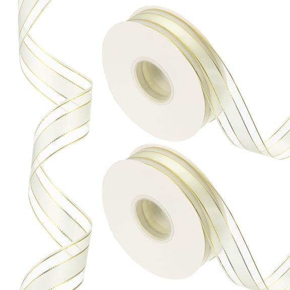 100 Yards x 1" Striped Ribbon, Gold and Beige Candy Ribbon Roll Metallic Gift Wrapping Ribbon for Christmas Craft Wreath Birthday Wedding Festival Decoration