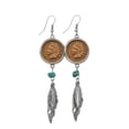 thumbnail image 1 of 100 Year Old Indian Head Penny Feather Silvertone Earrings, 1 of 1