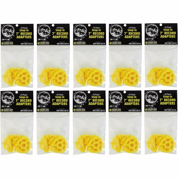 (100) Yellow 7" Plastic Flat Style 45 Record Adapter Inserts - 10 packs of 10 - 07MR10YE