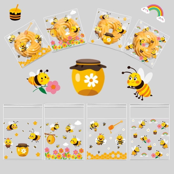 100 Yellow Bee Gift Bags Self-Adhesive Party Favors for Birthday Baby Shower