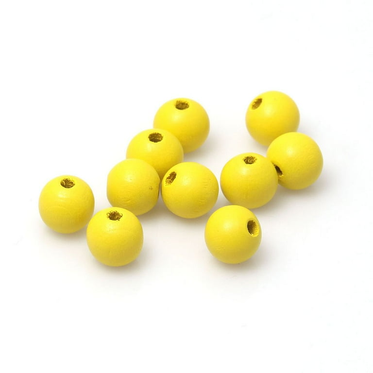 100 Yellow Round Wood Beads Bulk 16mm with Hole