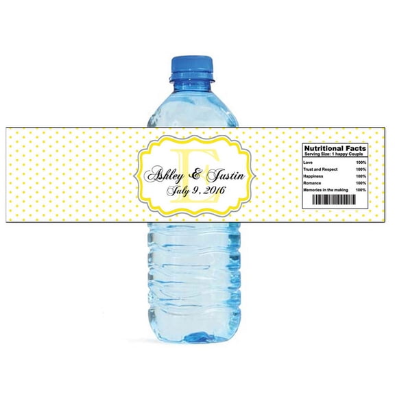 100 Yellow Swiss Monogram Wedding Water Bottle Labels Engagement Party Special Occasion