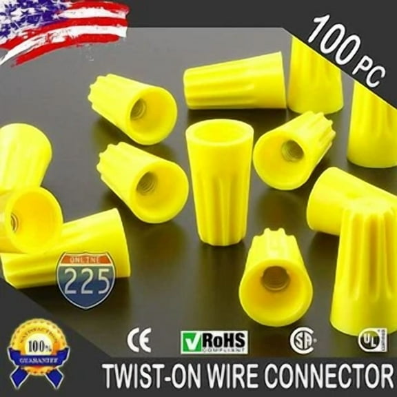 (100) Yellow Twist-On Wire Connector Connection Nuts 18-12 Gauge Barrel Screw