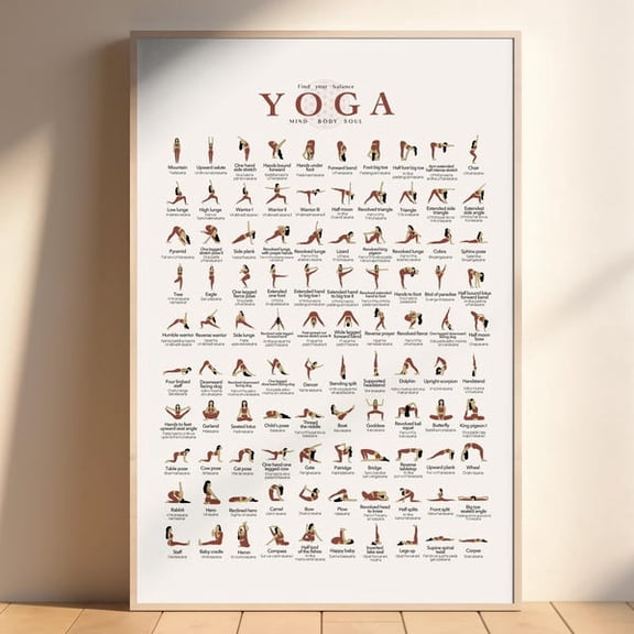 100 Yoga Poses Art Print: Hatha Asanas Beginner Guide, Unframed Paper Poster 8x10in