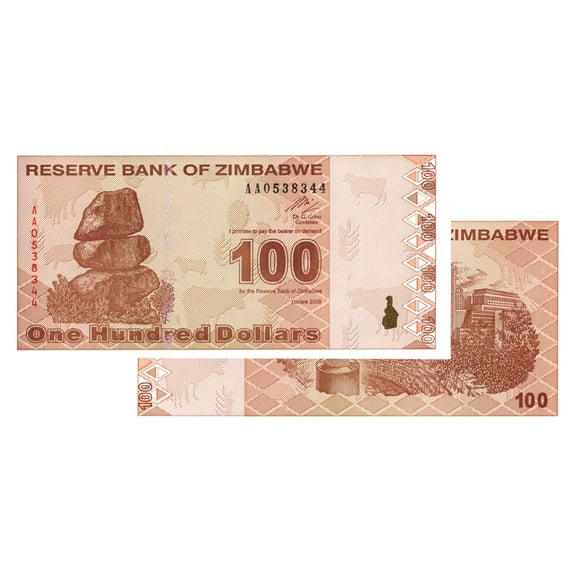 $100 Zimbabwe Banknotes 2009 AA Series Uncirculated - Collectible Low Denomination Currency Notes