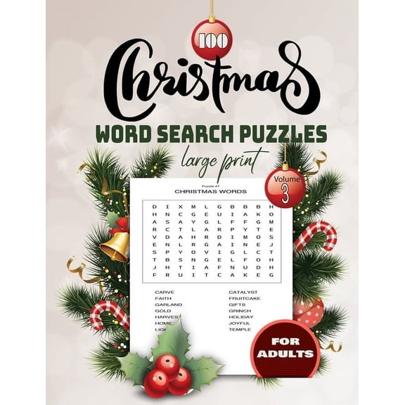 100 christmas word search Puzzles large print Volume 3 for adults: Holiday Puzzle Book with Answers Large Print 129 page, (Paperback)