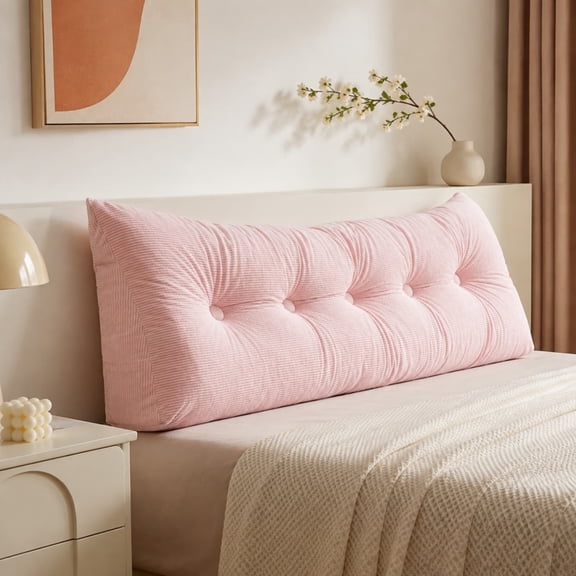 100 cm (39.4 in) Pink Tufted Bed Wedge Headboard Pillow, Upholstered Backrest Cushion with Button Detail and Supportive Triangular Shape, For Bed, Sofa, Daybed, Reading, Sitting and Bedroom Decor