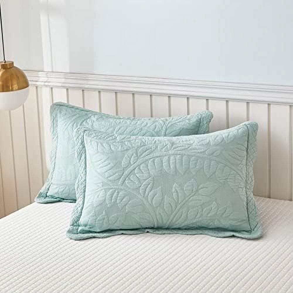 Standard Pistachio Green Cotton Embroidered Pillow Shams