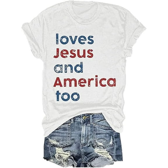 100% cotton tshirts men tee 100% pure cotton Loves Jesus and America Too Shirt She's a Good Girl Loves Jesus and America Too 4th of July Patriotic Independence Day Shirt