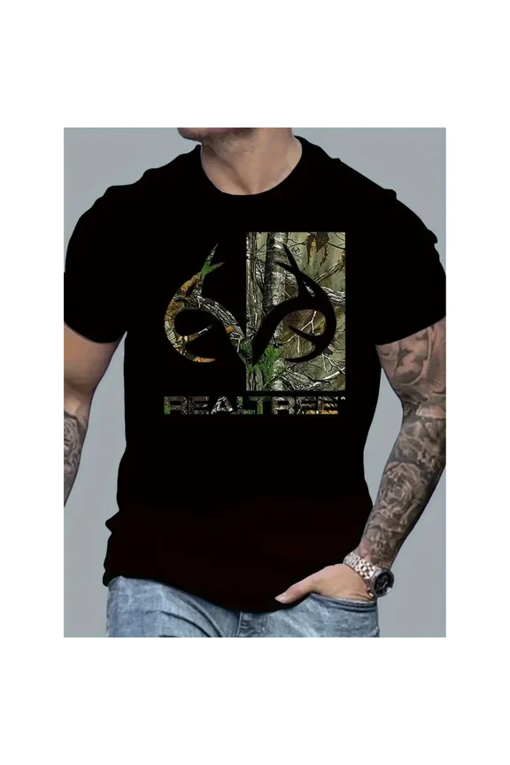 100% cotton tshirts men tee 1pc Men's REALTREE Camouflage Print T-Shirt - 100% Cotton Crew Neck Short Sleeve