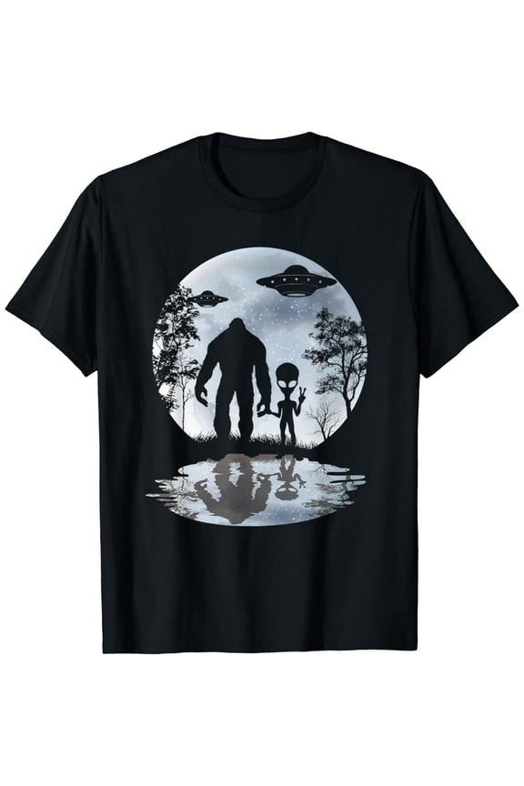 100% cotton tshirts men tee Alien Bigfoot Moon Sasquatch UFO Extraterrestrial Men women T-Shirt
