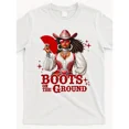 thumbnail image 1 of 100% cotton tshirts men tee Boots on the Ground Western Cowboy Cowgirl Graphic T-Shirt - Vibrant Red & White Design, Round Neck Casual Tee for Men & Women, 1 of 4