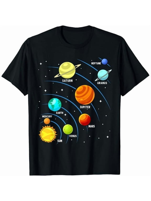 100% cotton tshirts men tee Colorful Planets Solar Systems Mens Boys Space Science T-Shirt