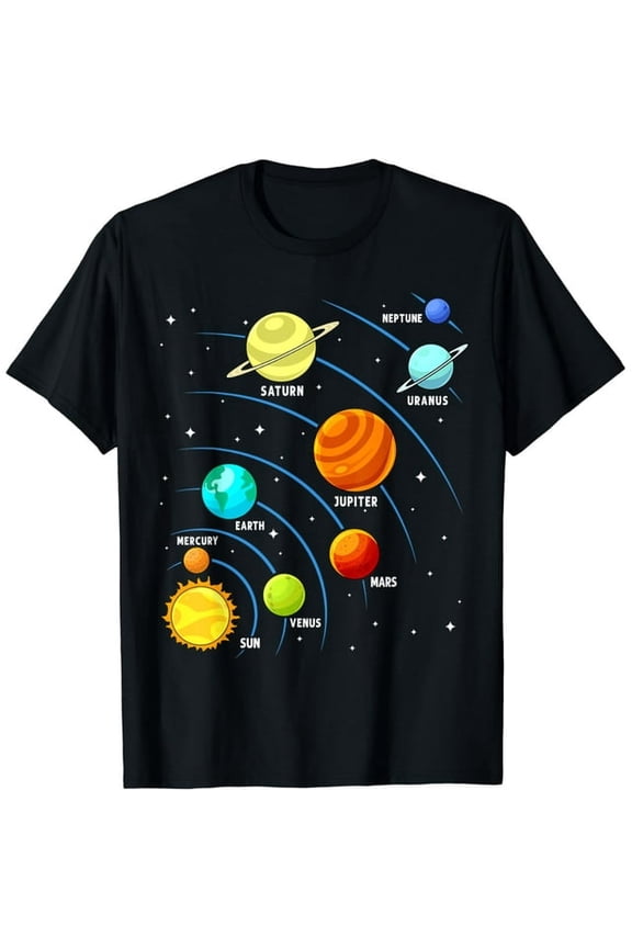 100% cotton tshirts men tee Colorful Planets Solar Systems Mens Boys Space Science T-Shirt