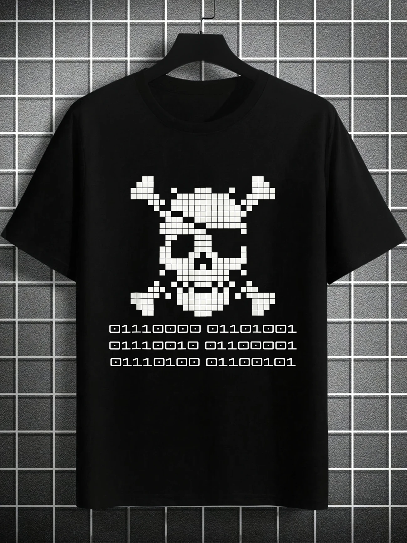 100% cotton tshirts men tee Cyber Hacker Pirate Binary Code Skull ...