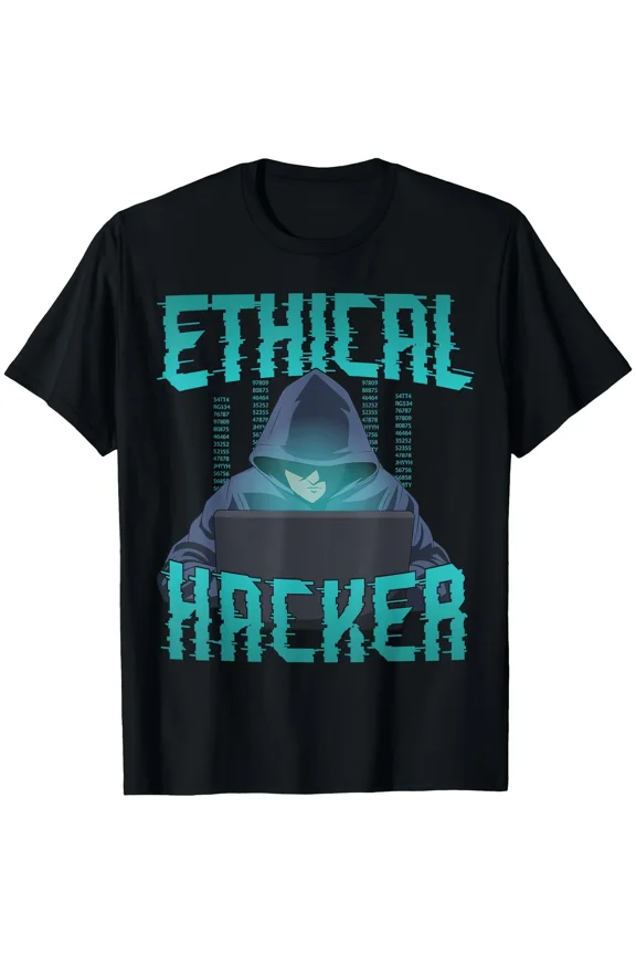 100% cotton tshirts men tee Ethical Hacker Cyber Security T-Shirt - Funny Hacker Graphic Tee, Black Shirt with Teal Text - IT Professional Gift for penetration