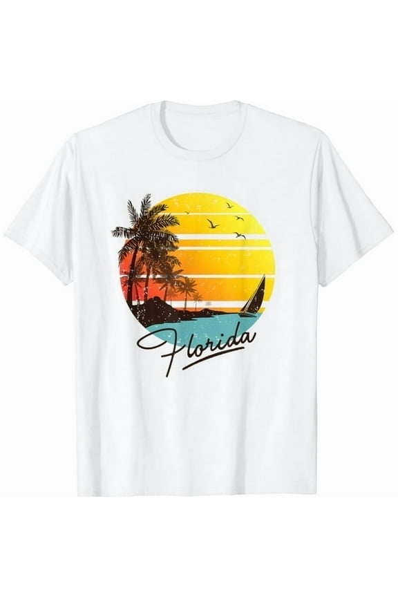 100% cotton tshirts men tee Florida Sunshine State Retro Summer Tropical Beach T-shirt T-Shirt