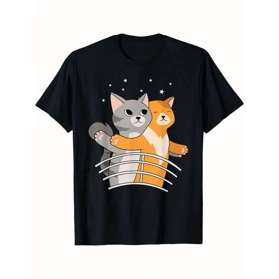 100% cotton tshirts men tee Funny Titanic Cat & Bird Watching Graphic T-Shirt for Men - 100% Cotton Breathable Casual Tee