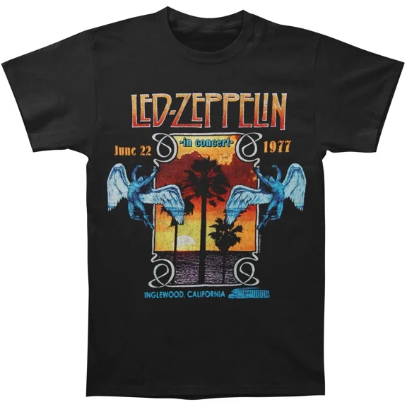 100% cotton tshirts men tee Led Zeppelin Inglewood Concert 1977 Rock Band Music Unisex T-shirt