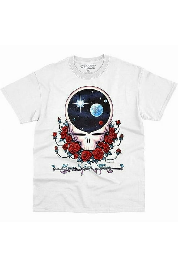 100% cotton tshirts men tee Liquid Blue Unisex-Adult Standard Grateful Dead Space Face White T-Shirt
