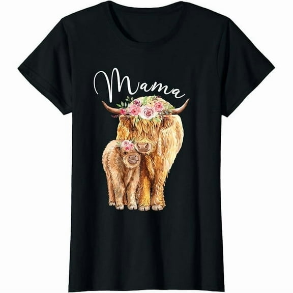100% cotton tshirts men tee Mama Highland Cow With Baby Calf Floral Mothers Day Mom Gift T-Shirt